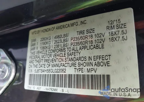 2016 Acura Rdx Technology Acurawatch Plus Packages/Technology Package z USA, uszkodzony, nr VIN 5J8TB4H58GL022062